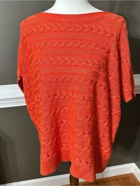 Ralph Lauren Orange Boat Neck Cable-Knit Short Sleeve Sweater 3x